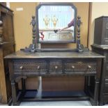 Dark oak dressing table and mirror in priory style (2)