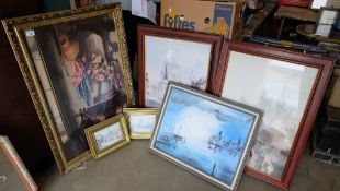 A collection of framed prints and landscapes scenes (6)