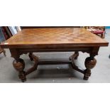 Carved 20th century heavy oak refectory extending refectory table