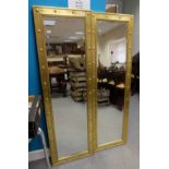 Two large framed rectangular beveled edged mirrors with gold painted wooden studied frames (2) 50cm
