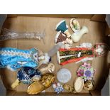 A mixed collection of items to include Dolls, clogs,