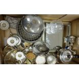 A collection of mixed metalware items to include silver plate framed mirror, silver plated teaset,