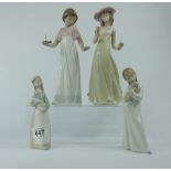 Lladro figures of girl with piglet, girl with puppy,