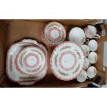 A collection of items to include Crown Staffordshire part tea set decorated in pink with flowers