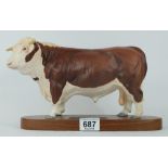 Beswick Connoisseur model of Hereford Bull 2542 on wood base