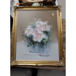 Framed oil on canvas picture of floral scene