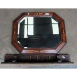 Oak framed bevel edged mirror and similar small wall shelf (2)