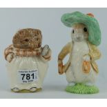 Royal Albert Large sized Beatrix Potter figures Benjamin Bunny (seconds) and Mrs Tiggy Winkle (2)