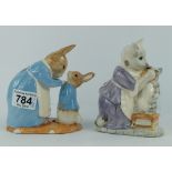 Beswick Ware Beatrix Potter large figures with gold highlights Mrs Rabbit and Peter with cert and