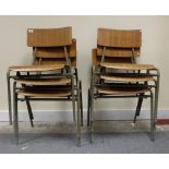 Remploy school stacking metal framed chairs with ply panel seat X6