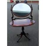 Small Mahogany pedestal table together with inlaid dressing table mirror (2)