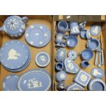 A good collection of Wedgwood jasperware to include teapot, commemorative plates, trinket boxes,