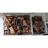 A large collection of Hardwood woodworking planers, rebate planes,