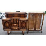 Oak sideboard together with glass fronted display cabinet