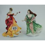 Royal Doulton lady figures Belle HN3703 and Scotland HN3629 (2)