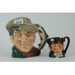 Royal Doulton large character jug The Poacher D6429 and small Old Charley D5527 (marked pattern to