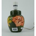 Moorcroft Hibiscus on green ground table lamp height 16cm
