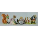 Royal Albert Beatrix Potter figures to include Tommy Brock, Squirrel Nutkin, Hunca Munca Sweeping,