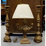 Reproduction wood-effect lamp and candlestick