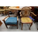 Victorian child's chairs together with similar bergere arm chair(2)