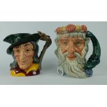 Royal Doulton large character jugs Neptune D6548 and Pied Piper D6403 (2)