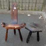 Primitive pine stool and chair