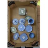 A mixed collection of Wedgwood items to include trinket boxes, vases,