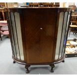 Mahogany 1920's double fronted display cabinet on ball and claw feet