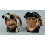 Royal Doulton large character jugs Trapper D6609 and Night Watchman D6569 (2)
