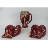 Beswick Red Palm Ware Wall Plaques 1063 and similar Beswick Vase 1074 (3)