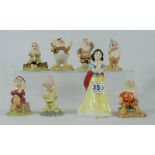 Royal Doulton figures from the Snow White collection to include Dopey SW5, Sneezy SW6, Sleepy SW7,