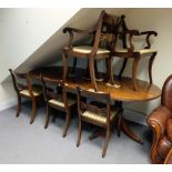 Reproduction inlaid extending dining table and six matching chairs