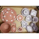 A good mixed collection of Wedgwood jasperware in both coral and lavender to include plates,