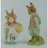Royal Albert Large sized Beatrix Potter figures Mrs Rabbit (seconds)and Foxy Whiskered Gentleman