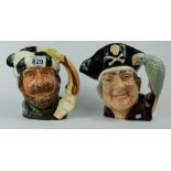 Royal Doulton large character jugs Canadian Centennial The Trapper D6609 and Long John Silver D6335