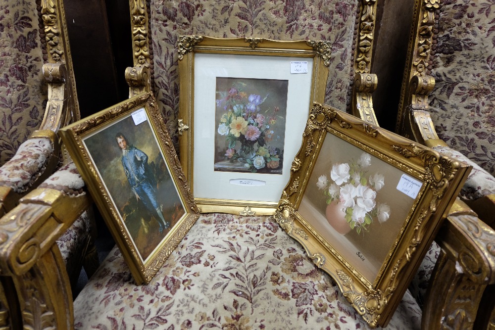 3 small prints in gilt frames