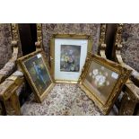 3 small prints in gilt frames