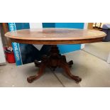 Victorian burr-walnut oval louvre table in need of restoration