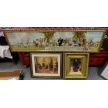 3 framed prints to include large hand painted print of the Canterbury Pilgrims