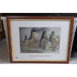 Framed limited edition print of the last firing of bottle kilns Longton 1968 signed Frank Collis