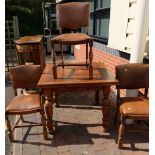 Oak draw leaf table and 3 matching chairs (4)