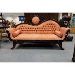 Oversized Carved Mahogany upholstered Chaise Longue ,