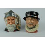 Royal Doulton large character jugs Beefeater D6233 and Don Quixote D6455 (2)