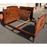 French 19th Century Walnut carved double bed decorated with leaf and column design 142 x 200cm