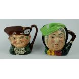 Royal Doulton large character jugs Old Charley D6420 and Sairey Gamp D5451 (2)