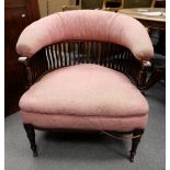 Victorian upholstered inlaid walnut tub chair