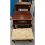 20th Century occasional tables and reproduction upholstered stool (3)