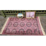 Edwardian handmade carpet together with later gilt mirror and modern oil on board picture