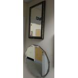 Large bevel edged wall mirror and rectangular silver framed mirror,