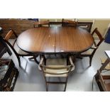 Quality reproduction extending inlaid table and six matching chairs